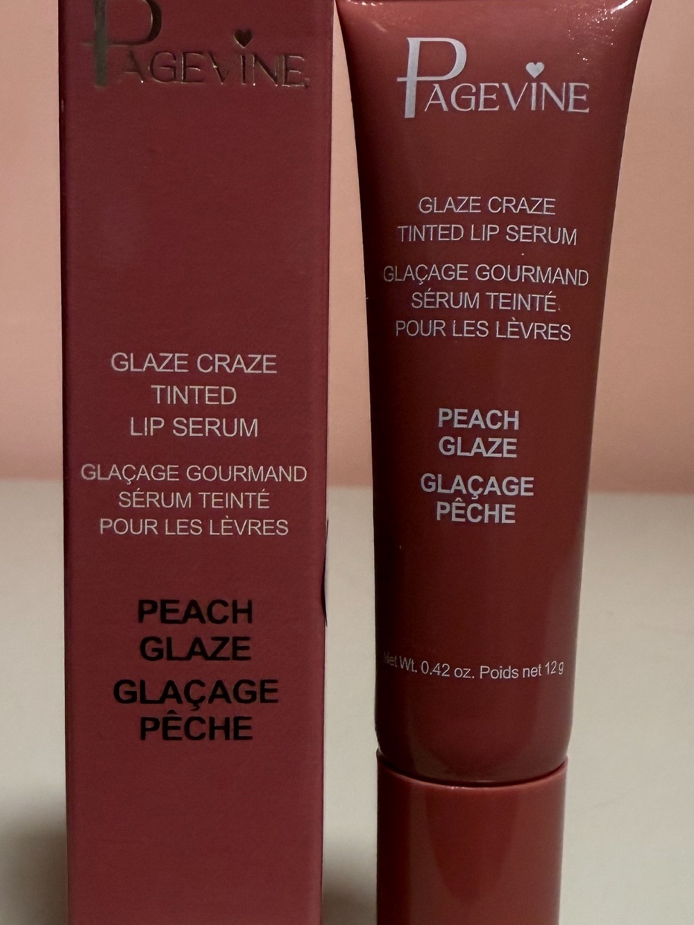 PageVine Glaze Craze Hydrating Tinted Lip Serum Peach Glaze 0.42 oz